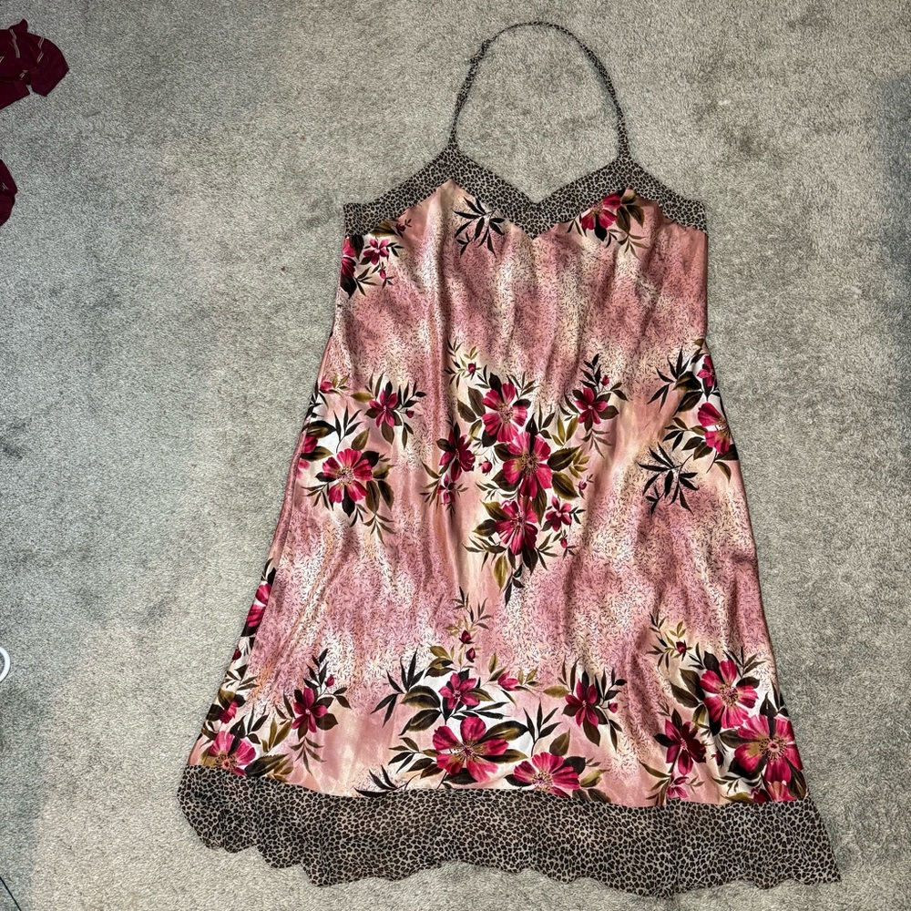True Beauty by Emme Pink floral & Leopard Satin baby doll camisole sz: 3XL
